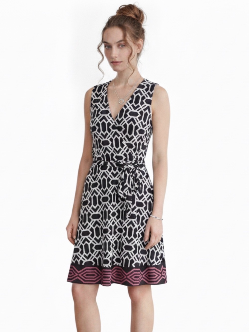 INC International Concepts Geometric Faux Wrap Dress Size S